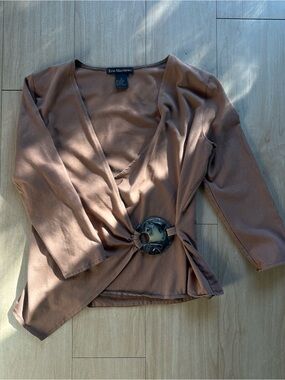 Y2K Erin Matthews Brown 3/4 Sleeve Top Geometric Cotton/Spandex Blend Size Small